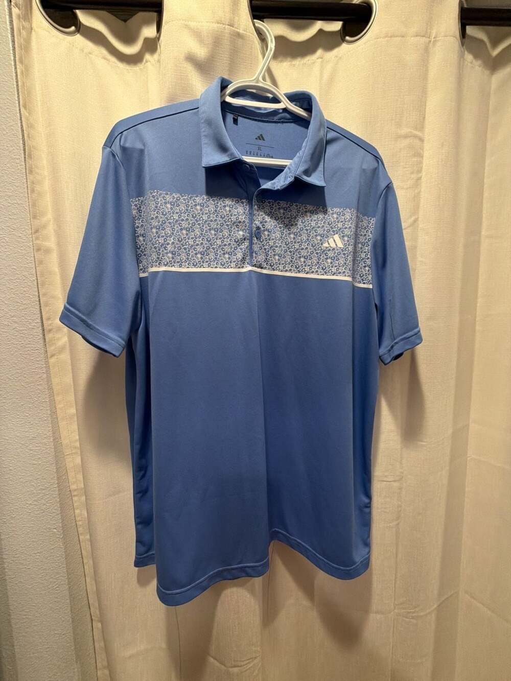 Adidas Men's Blue Chest Patterned Golf Polo Shirt Size XL
